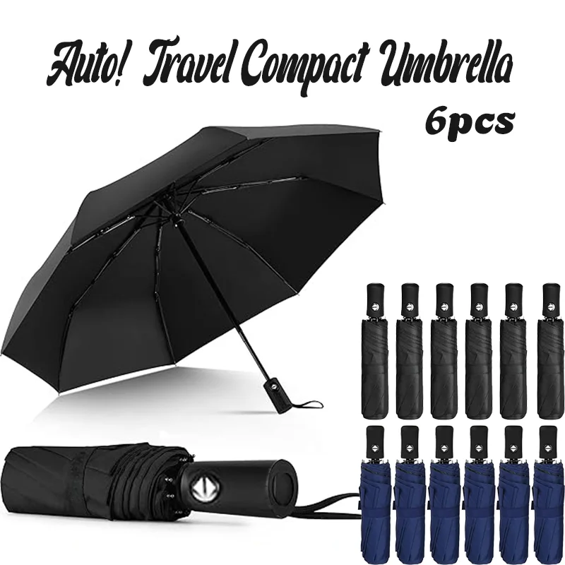 

6Pcs Travel Compact Umbrella for Rain Automatic Open Close Umbrellas Windproof Portable Collapsible uv Umbrellas for Sun Gifts