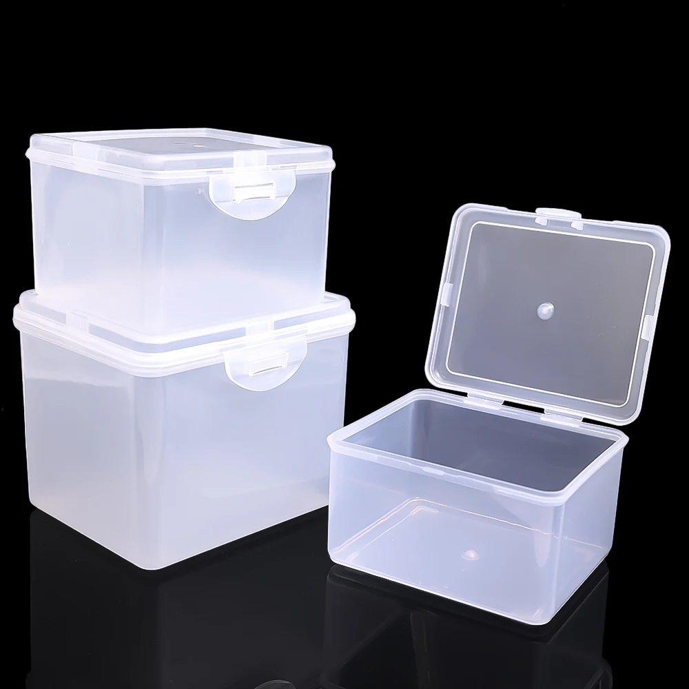 Caja de almacenamiento transparente con tapa para joyería, papelería, tocados, estuche de colección Rectangular de plástico, caja organizadora multiusos para el hogar