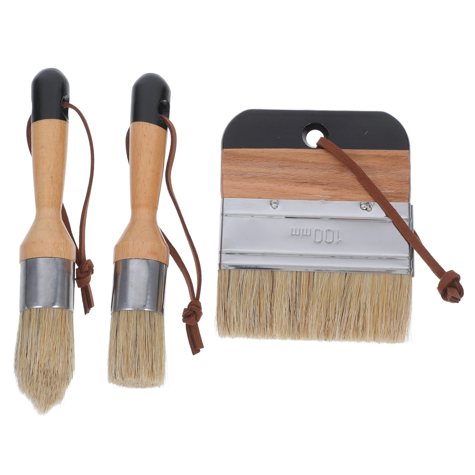 

3 Pieces Black Boar Bristle Brushes Round Head Painting Tools for Acrylic Furniture Wax Home Projects Supplies
