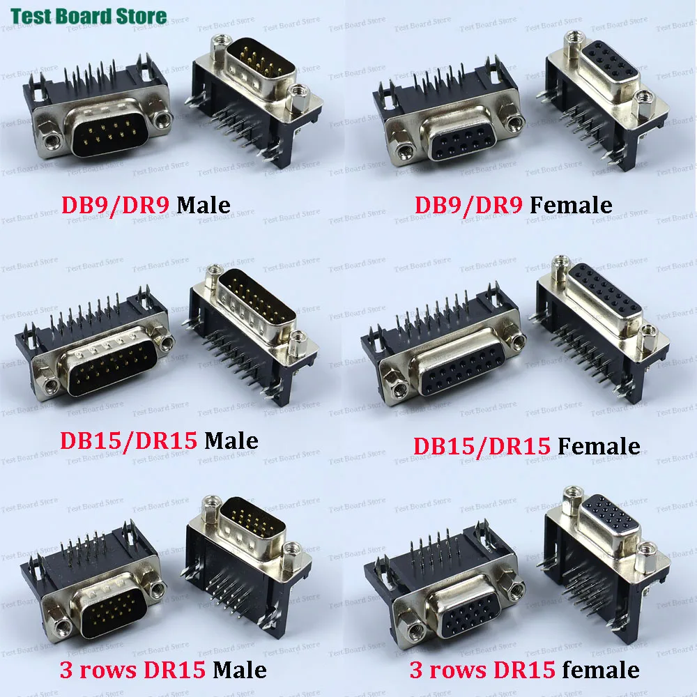 2/5/10Pcs DR9 DR15 Female Male PCB Mount D-Sub PCB Connector RS232 Connector 90-degree Bent Needle DB9 DB15