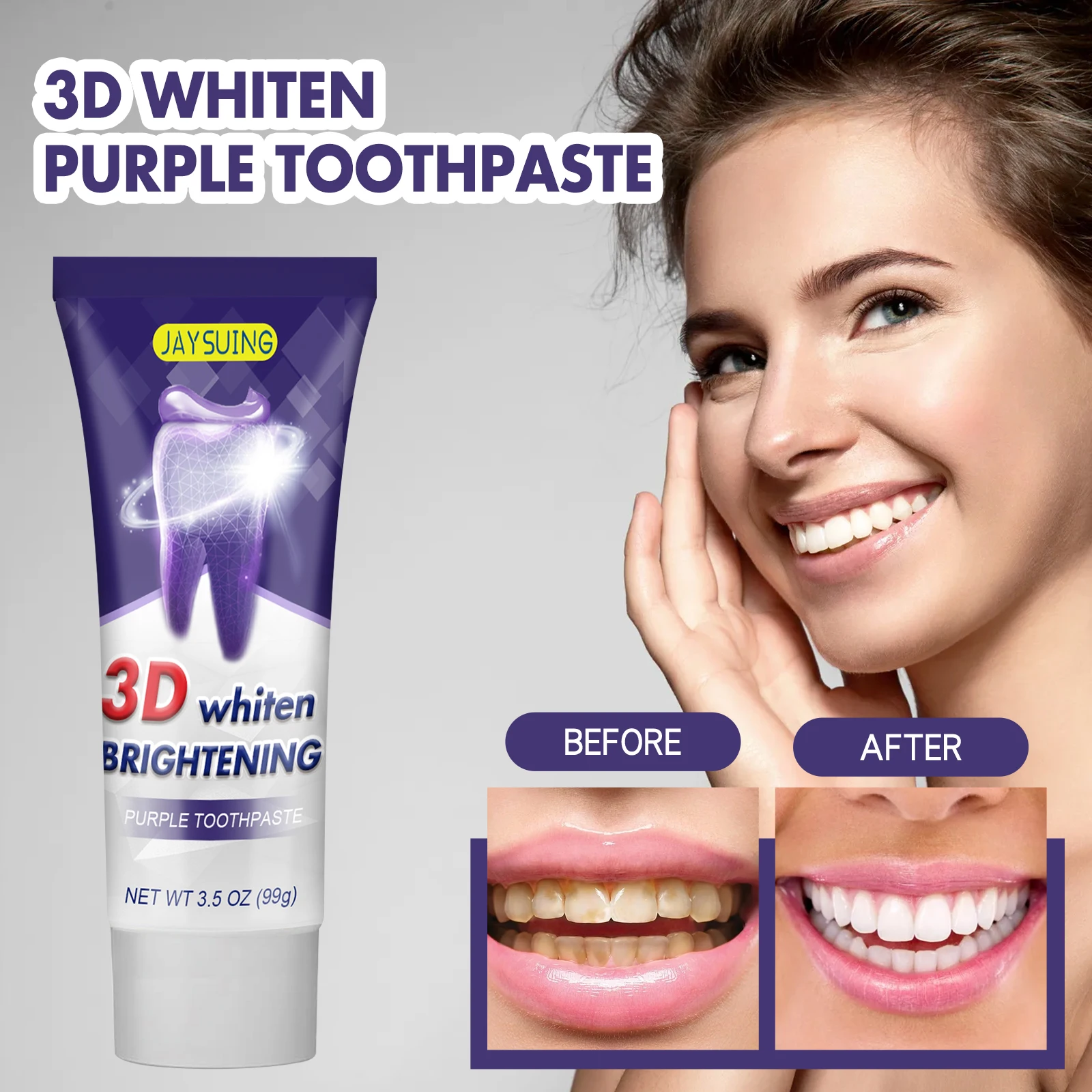 99g Purple Toothpaste Effectively Removes Yellow Tartar, Cleans Oral Hygiene, Freshens Breath and Brightens Teeth Care Products