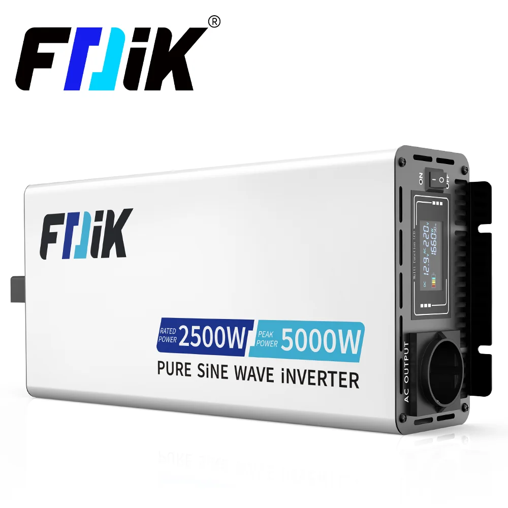 Inversor FDIK 12V 220V inversor de onda sinusoidal pura 24V 5000W con pantalla a Color convertidor de energía Solar para RV y Camping