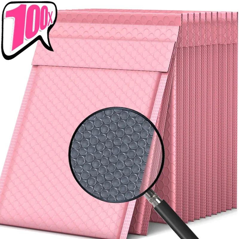 100/10Pcs Pink Bubble Envelopes Bag Waterproof Foam Adhesive Self Seal Packing Bag Mailers Shipping Envelope Storage Organizer