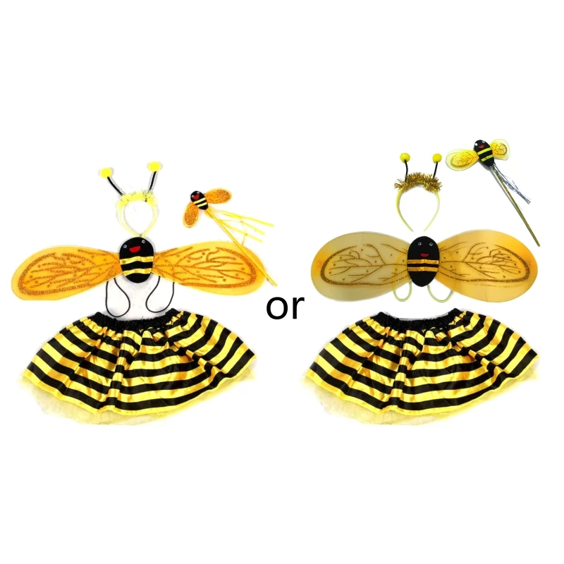 F42F 4Pcs/Set Kid Fairy Costume Set Ladybird  Glitter  Wing Striped Layered Tu