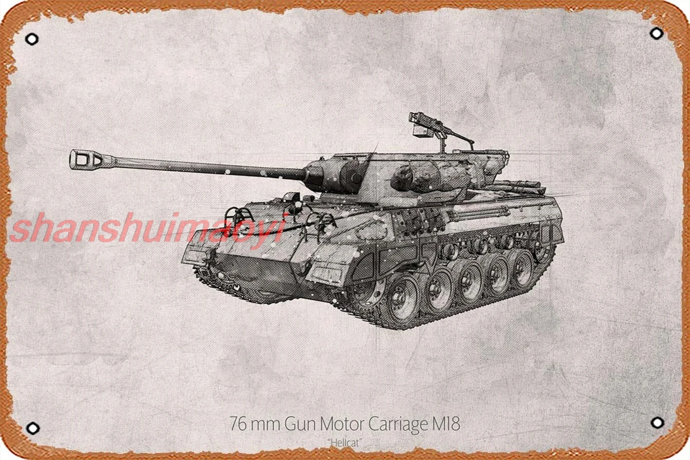 shan M18 Hellcat Tanks Illustrations Retro Vintage Decorative Metal Tin Sign 8x12 Inch 1pc