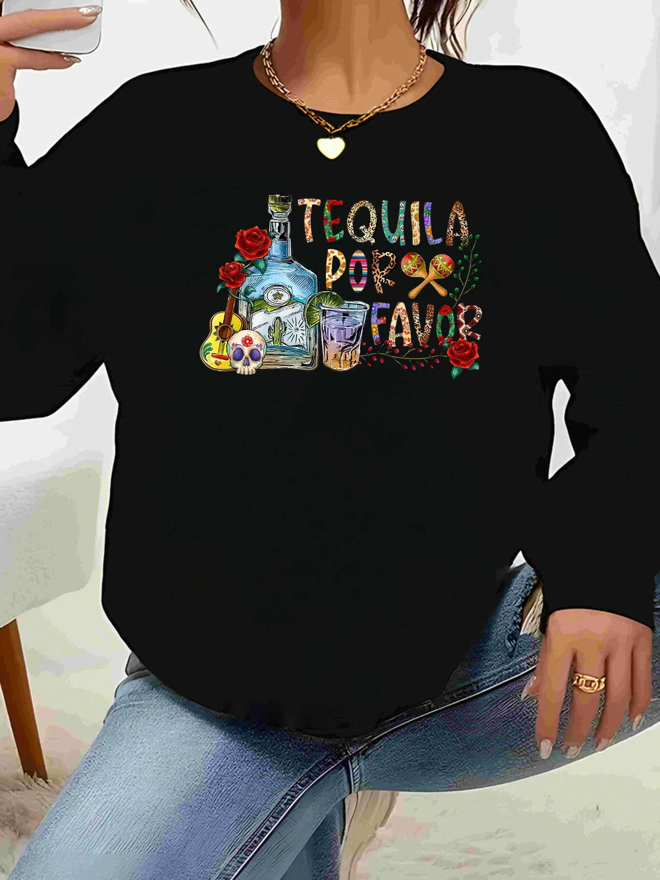 

Повседневная одежда с длинными рукавами и принтом Tequila Por Favor Day of the Dead для женщин