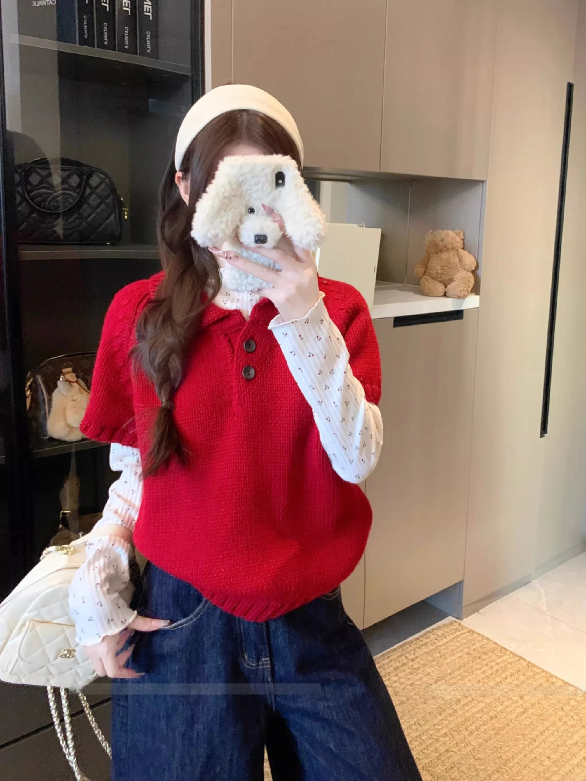 

Корейский вязаный свитер ort Sve, женский осенне-зимний базовый комплект с цветочным принтом, универсальный комплект из двух предметов...