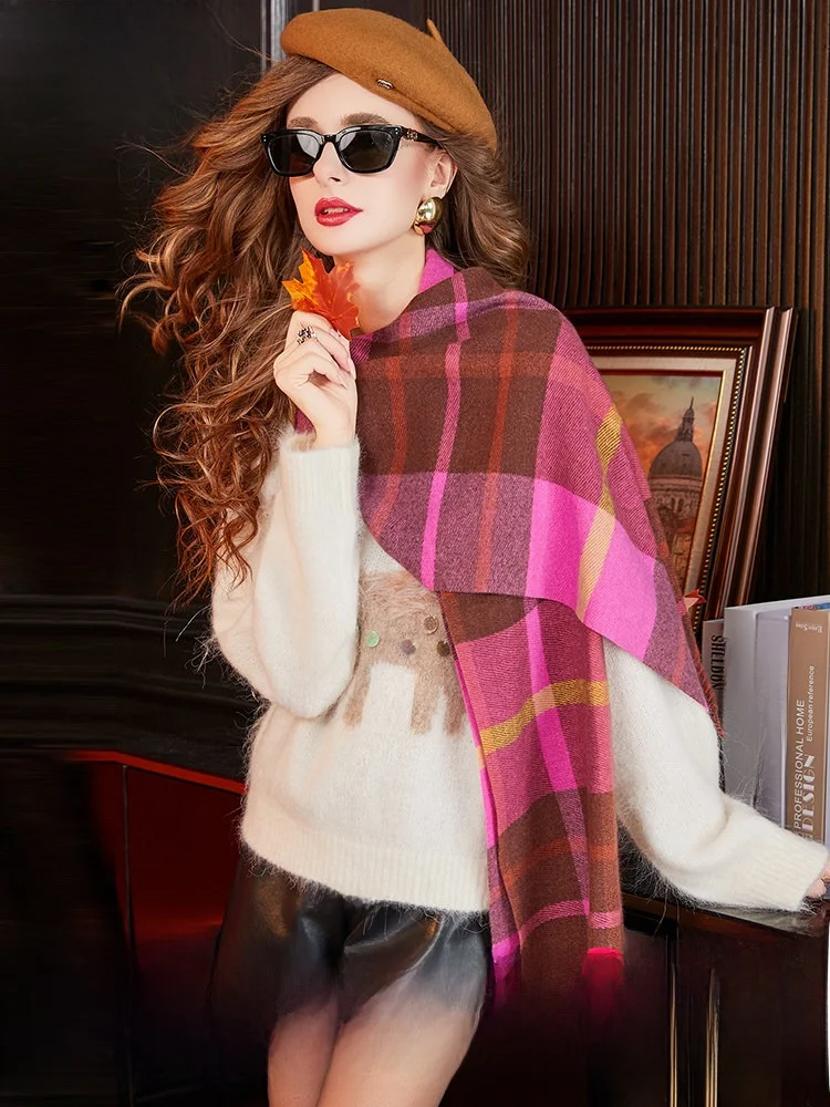 

Thick Wide Plaid Scarf for Women Elegant Style Polyester Fiber Christmas New Year Shoulder Wrap Neck Warmer Red And White Che...