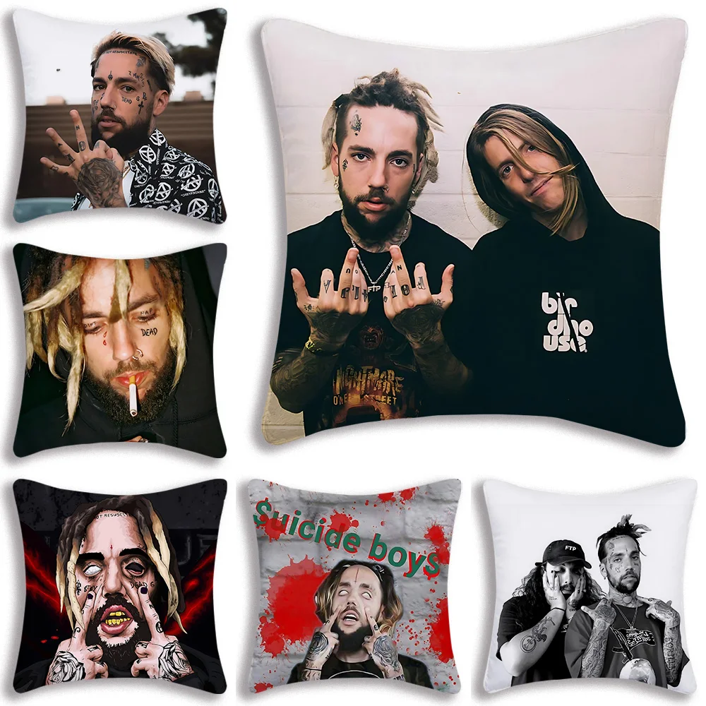 

Singer Suicideboy Pillow Covers Cartoon Sofa Decorative Home Double-sided Printing Short Plush Cute Cushion Cover