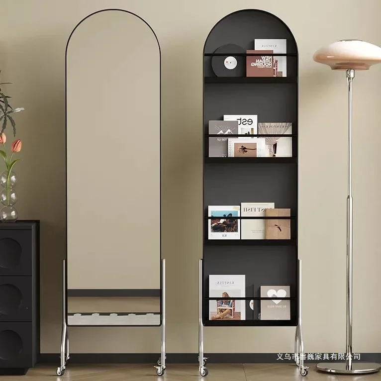 Household floor-to-ceiling, full-length, full-body fitting mirror, storage rack, movable, dual-purpose rotation