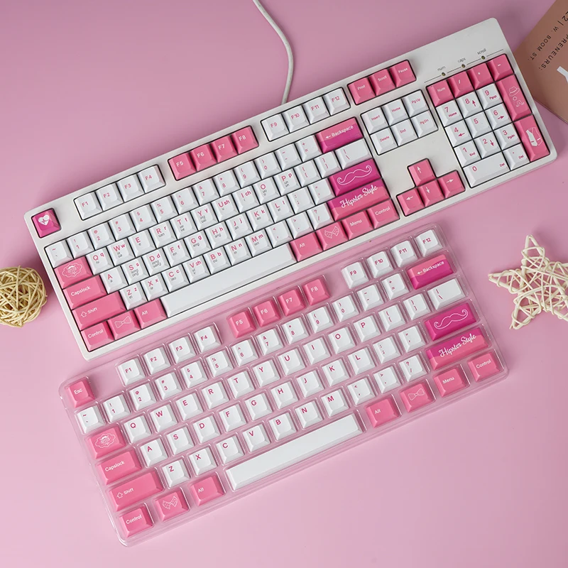 

Pbt keycap Xiaohe Shuangpin pink macho five-sided hot sublimation original height 133 keys with column factory direct sales