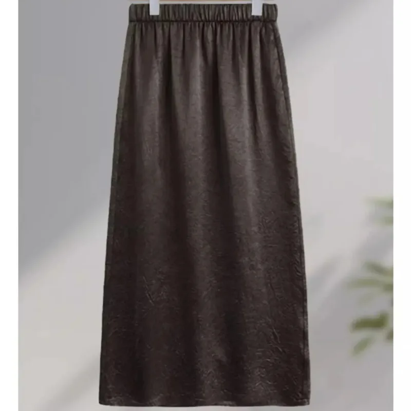 

Женская темно-коричневая текстурированная длинная макси-юбка с эластичной резинкой на талии, свободная повседневная юбка-миди