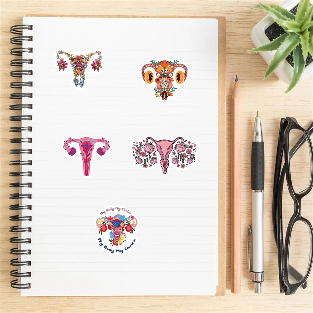 50pcs Feminism Uterus Flower Stickers For Laptop Luggage Scrapbooking Material Skateboard Motivational Sticker Craft Supplies