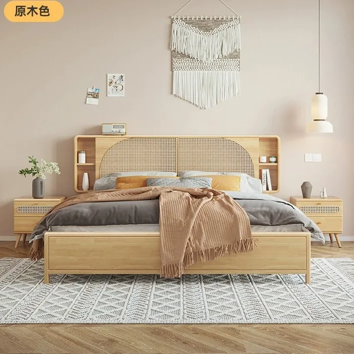 سرير من الخشب الصلب البسيط من الخيزران، سرير مزدوج، غرفة نوم رئيسية، سرير وابي ساندي ويند للإفطار