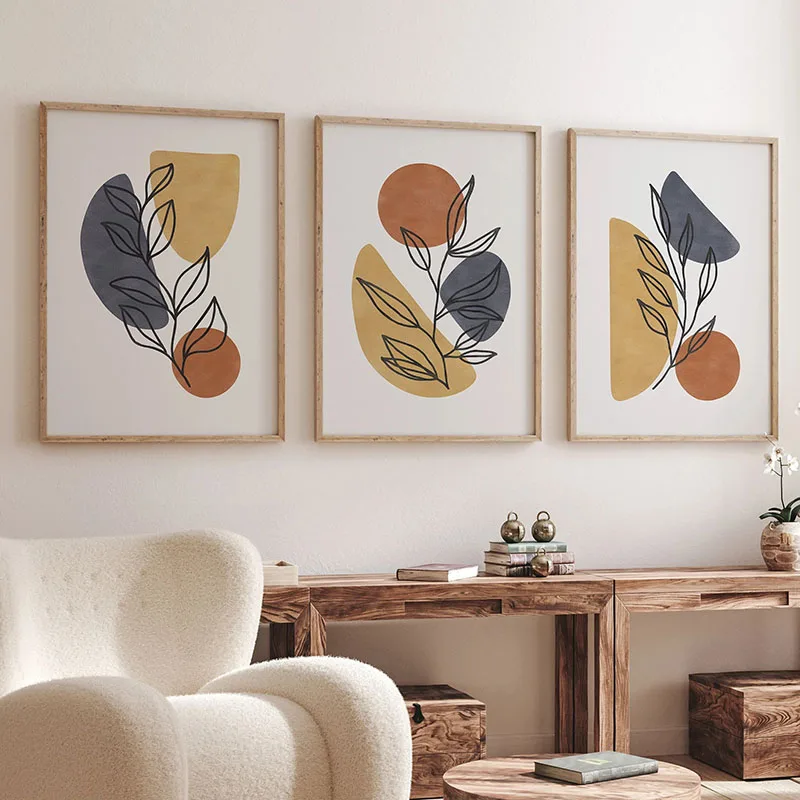 Boho Orange Blue Leaves Sun Geometry Wall Art Canvas Painting Abstract Posters And Prints Pictures For Living Room Bedroom Decor