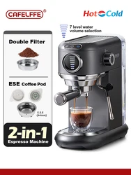 Cafelffe Coffee Maker 19Bar Inox Semi Automatic Super Slim ESE POD&Powder Espresso Cappuccino Machine Stainless Steel Cold/Hot