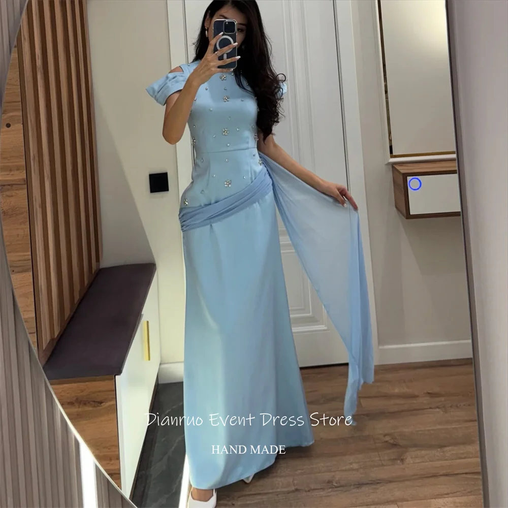 ชุดราตรีคริสตัลสีชมพูหรูหราสไตล์เมอร์เมดสำหรับงานแต่งงาน ดีไซน์ Dianruo Bling  ชุดยาวสำหรับแขกในงานแต่งงาน  ชุดเดรสออกงานแบบสั่งตัดได้