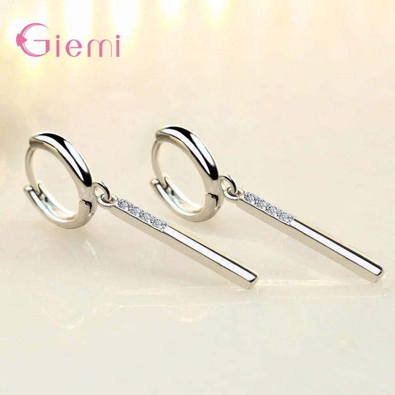 بسيطة 925 فضة دائرة مكعب الزركون كريستال إسقاط أقراط للنساء الفتيات الذكرى حفلة هدايا مجوهرات الأزياء