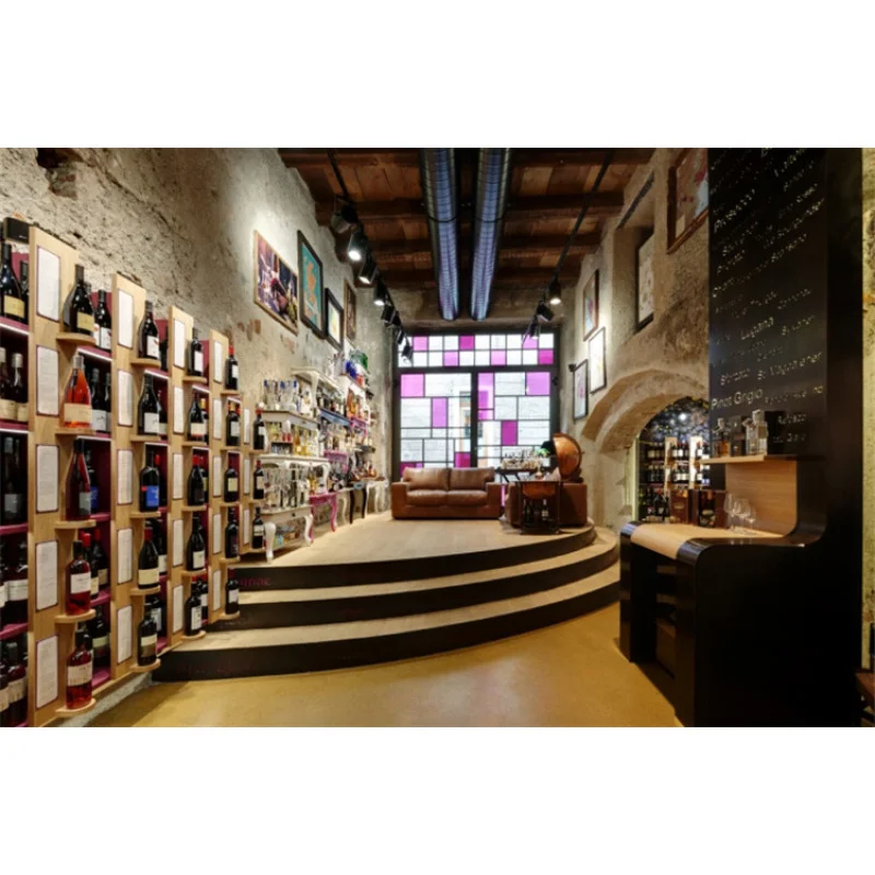 custom.Customized  Wine Shop  Display Wooden Wine Furniture Rack Wall Mounted Design Large  Fixture Wine Cellar Shelves