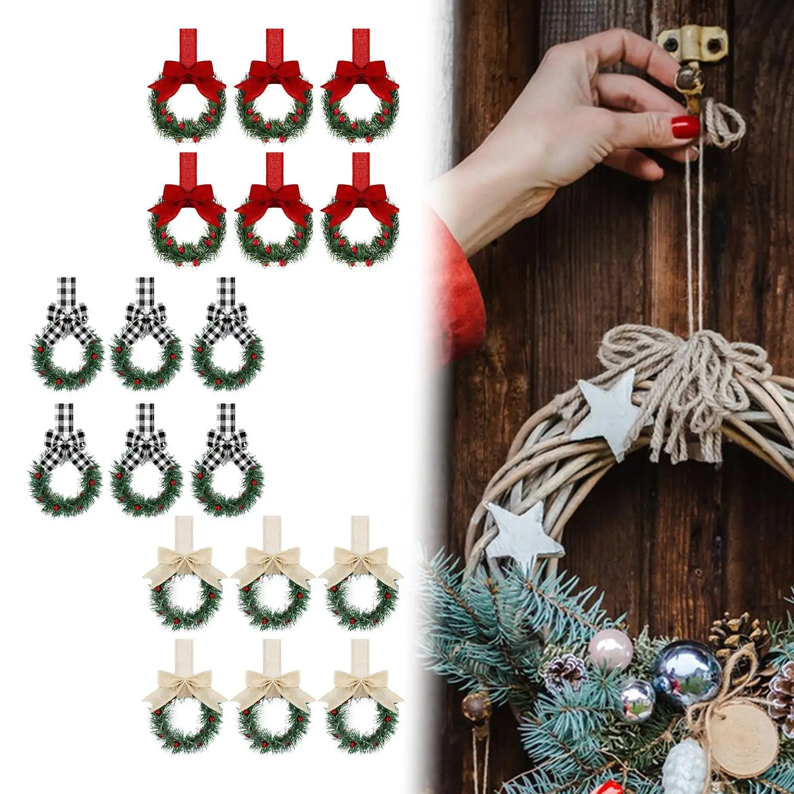 6Pcs Artificial Wreath Door Porch Diner Farmhouse Christmas Cabinet Wreaths