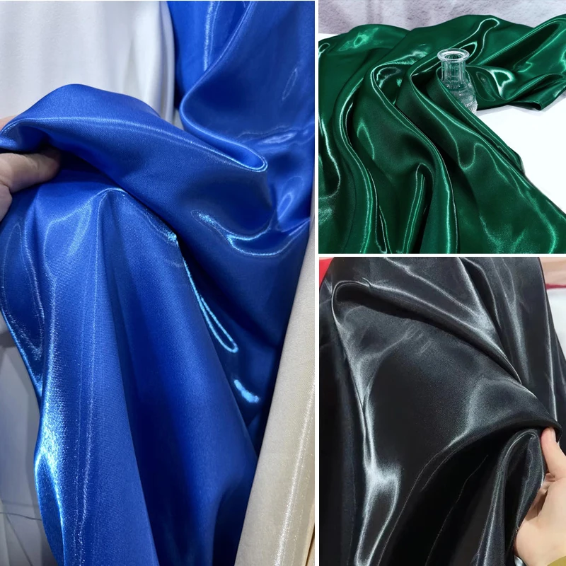 Blue Black Green Glossy Liquid Satin Metallic Fabric Crystal Silk Satin Wedding Deco Dress Clothing Designer Material Textile