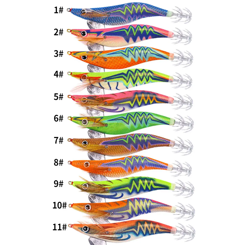 1pcs Wooden Shrimp Fishing Lure Squid Jig Fishing Hook Octopus Cuttlefish Artificial Jigging Lures Hard Bait Pesca 3.5# 14CM 20g