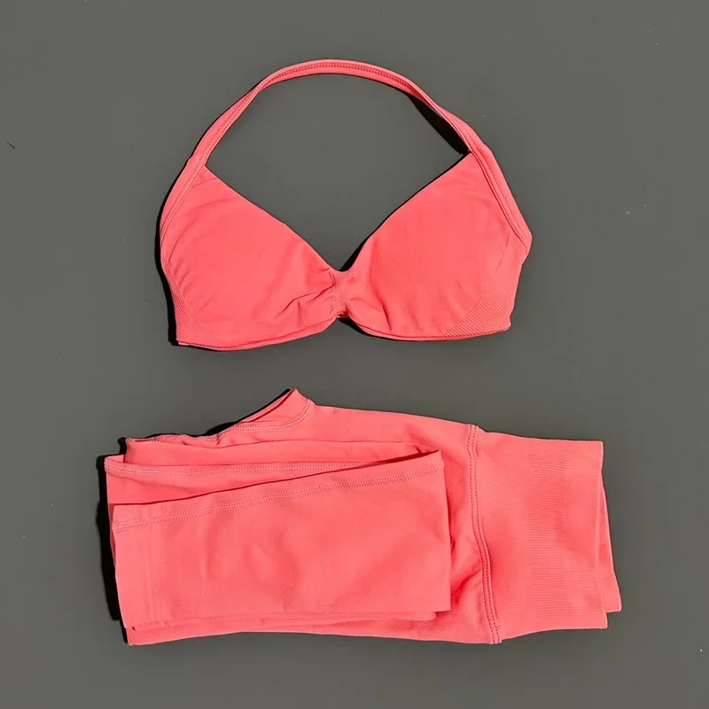 2-delige sportset dames yoga backless halter bh high waist scrunch naadloze broek sportpak gym sportkleding workout set