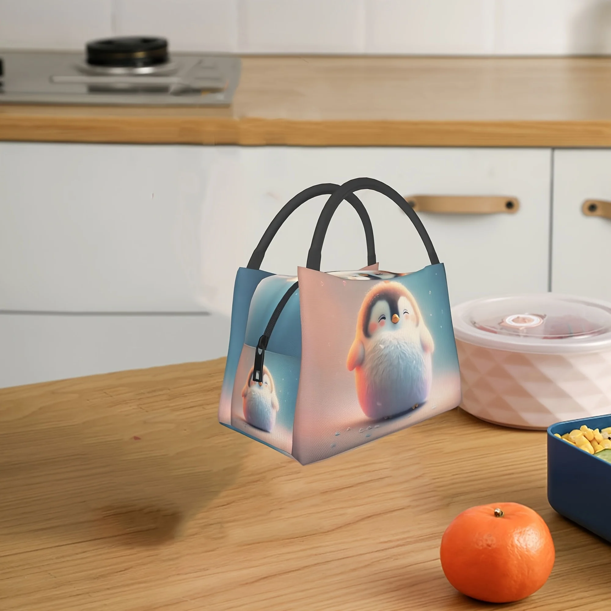 1pc Cute Penguin Pattern Insulated Lunch Bag - Reusable Refrigerated Cooler Tote with Sturdy Handles, Durable Polyester for Camp
