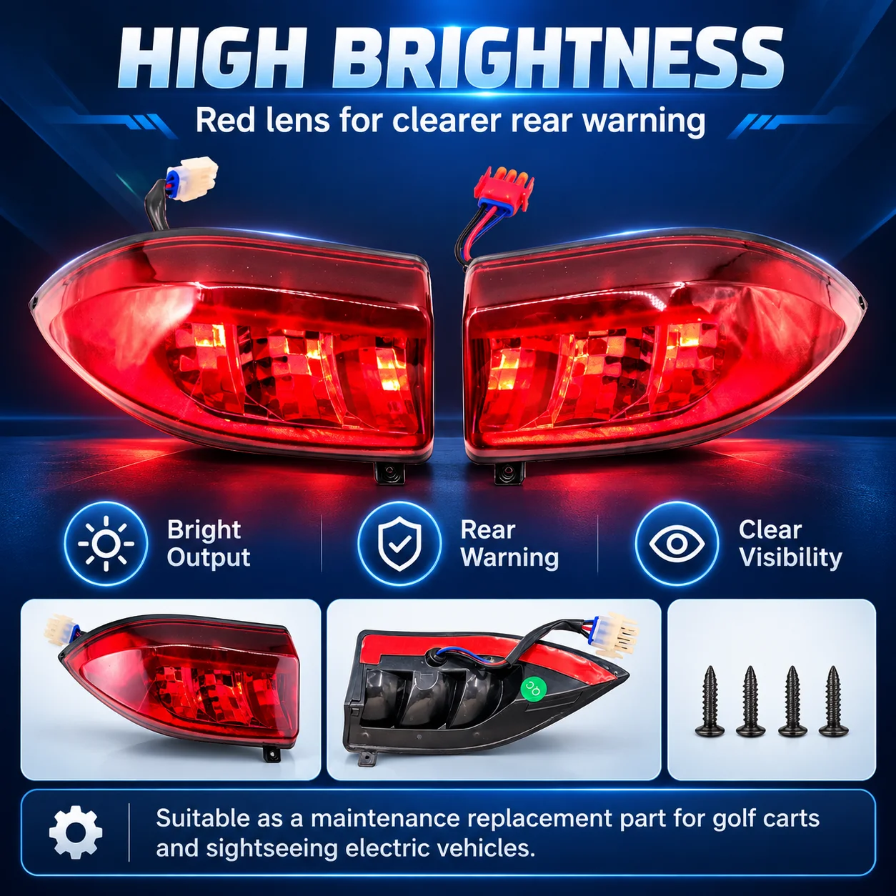 12V Tail Light Assembly for Clubcar Precedent Golf Cart, Rear Lamp for Electric Vehicle