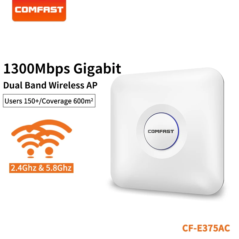 COMFAST 1300Mbps Wifi Router 5.8G 867Mbps + 2.4G 450Mbps Gigabit RJ45 Port Ceiling AP For 600 Square Meters 150+ Users CF-E375AC