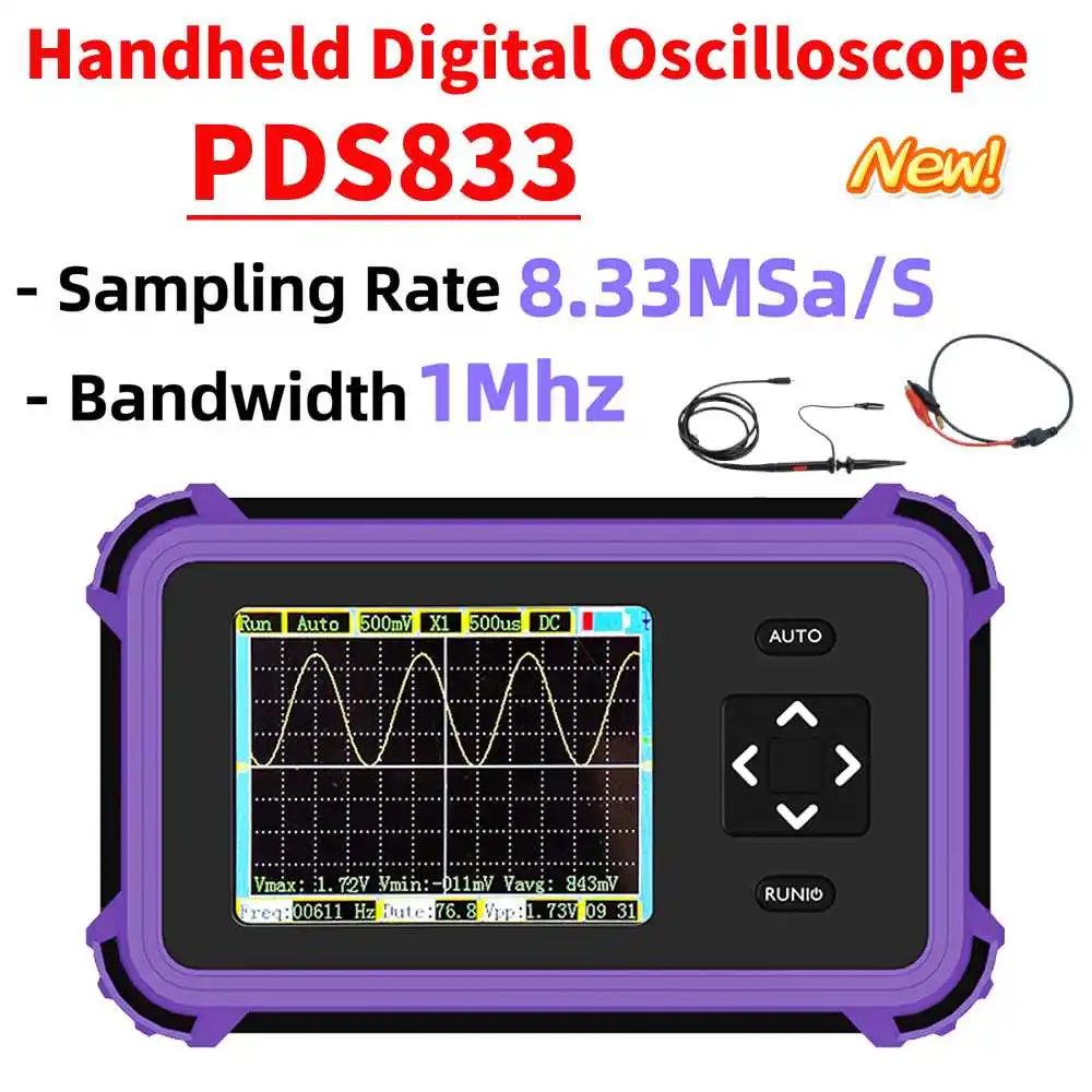 PDS833 Handheld Digital Oscilloscope 8.33Msa/s Sampling Rate Lithium Battery Oscilloscope 1 Mhz Analog Bandwidth 800 VPP