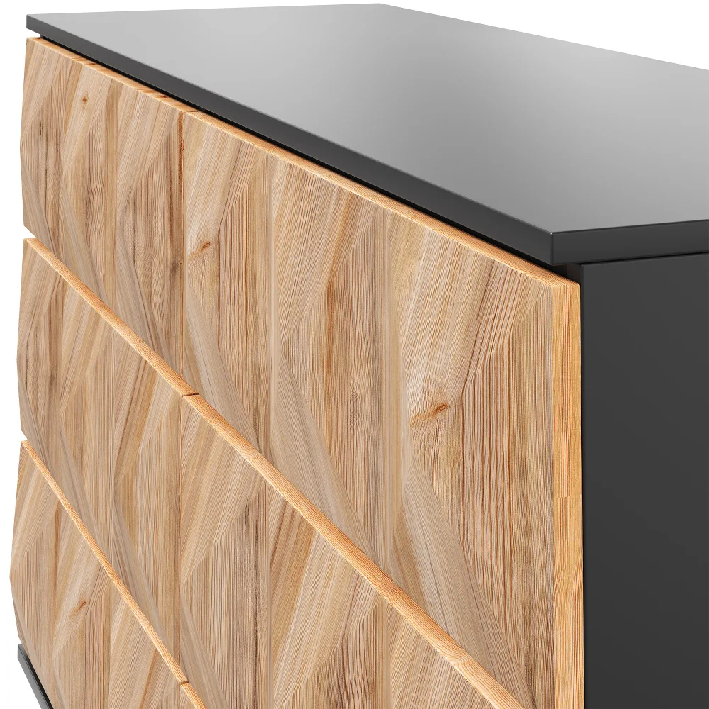 Das Sideboard und die Kommode von PINGGO zeichnen sich durch eine Kombination aus Schwarz- und Naturholztönen sowie durch erhabene Türen aus. – Detail 20