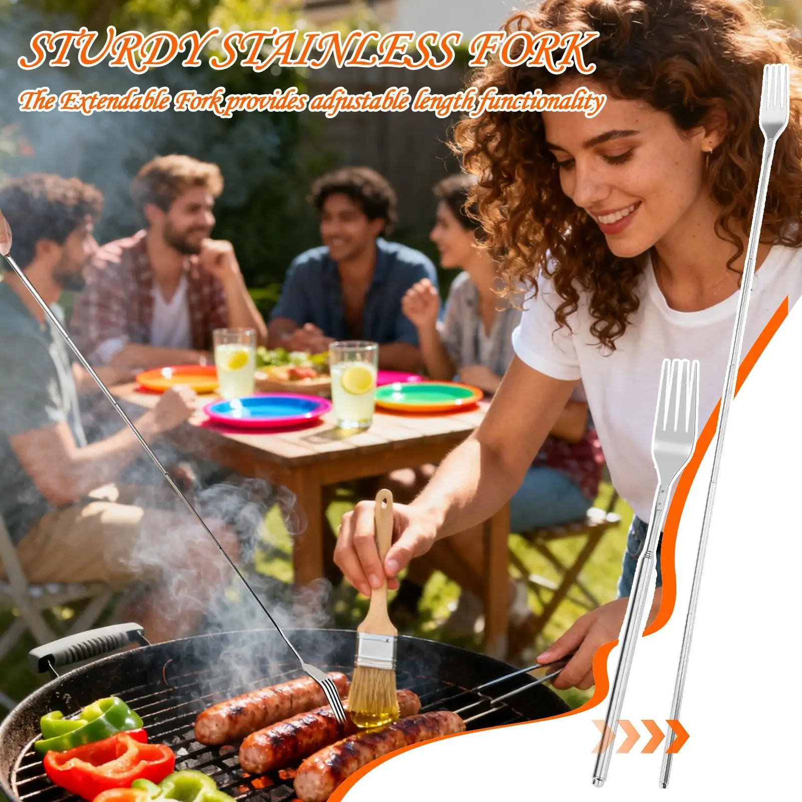 شوكة تلسكوبية من الفولاذ المقاوم للصدأ بمقبض طويل أدوات مائدة معدنية ممتدة شوكة أدوات تناول الطعام للمنزل والمكتب والمدرسة والعشاء #2