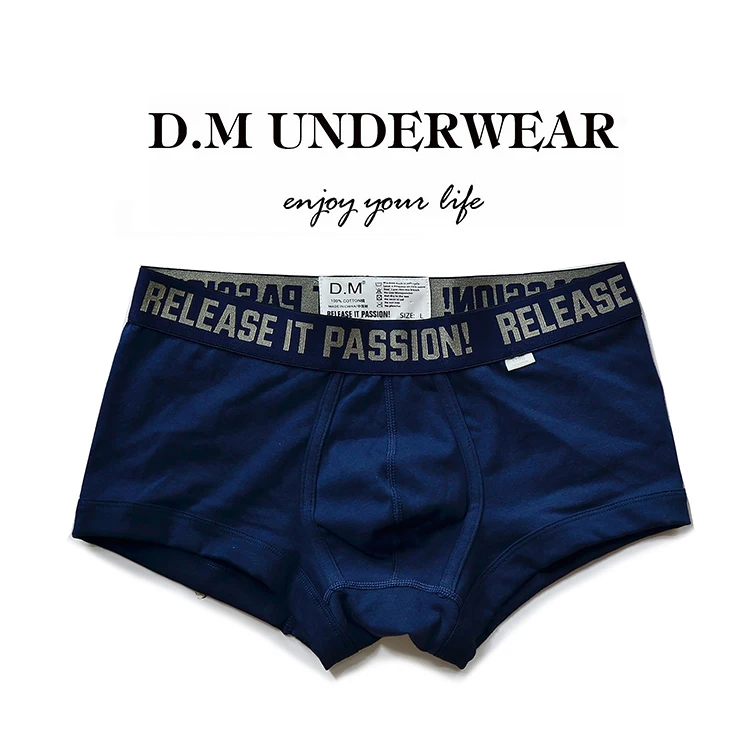 Men's Blue Underwear Low Waist Boyshort Business Unique Design tide boxers cotton solid color letterse
