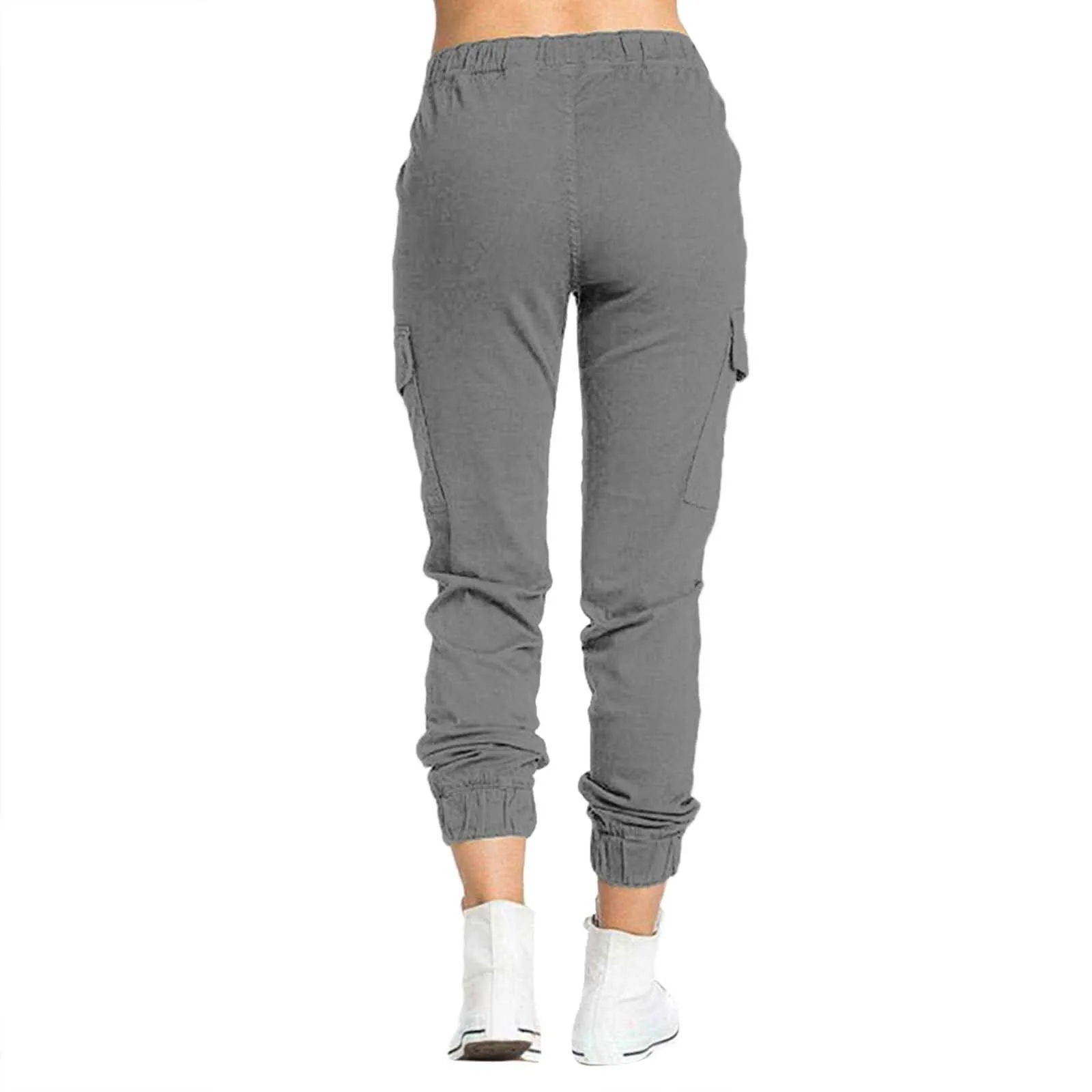 New Solid Jogger Women\'s Cargo Pants Multi-Pocket Drawstring Elastic Waist Women Sports Pants Streetwear Casual Long Pant