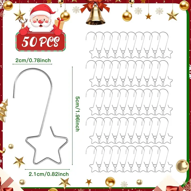 

50 Decorative Hooks Suitable For Christmas Tree, Party Decorations, Star-Shaped Hanging Anchors, Christmas Tree Decoration Hooks
