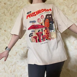 キノコかわいい女性のtシャツ夏のヴィンテージ80s 90綿半袖かわいいグラフィックおかしいティーストリート服原宿