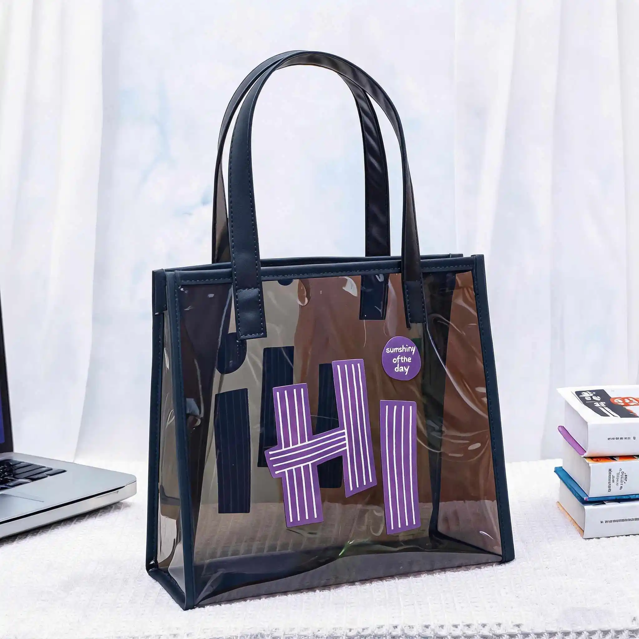 Women Transparent PVC Tote Waterproof Large Capacity Micro Clear Design Casual Shopping Work Beach Travel Festival Daily Y2K