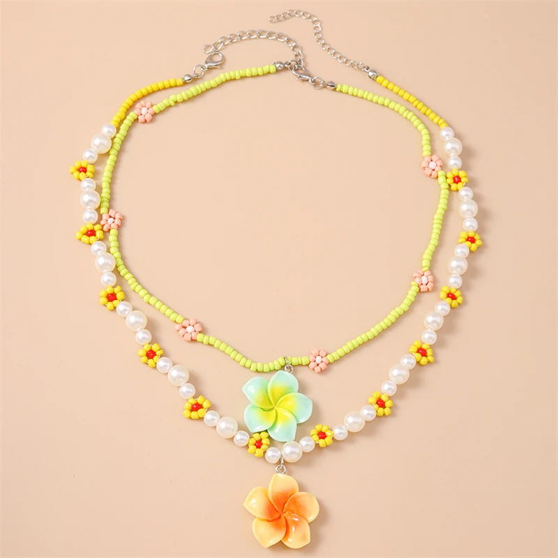 2-teiliges Set Modische Handgefertigte Perlenketten für Frauen, Blumenanhänger-Halsketten, Schmuckgeschenke für Mädchen, Party, Festival – Detail 6