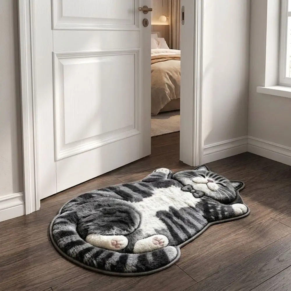 Soft 2D Cat-Shaped Area Rug Anti-fouling Easy to Clean Home Decor Carpet Non-Slip Cartoon Carpet Living Rooms