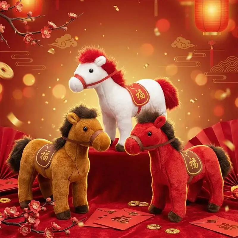 Souvenir Chinese Year of The Horse 26cm Standing Posture Horse Plush Doll Galloping Horse Welcomes Spring Series Plush Toy
