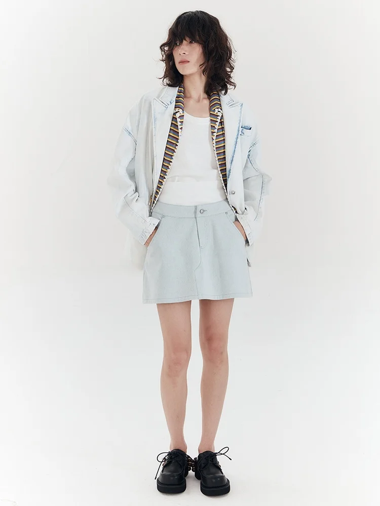 

Светло-голубая трикотажная юбка-карандаш оригинального дизайна, простая повседневная юбка средней длины из хлопка для работы и отдыха