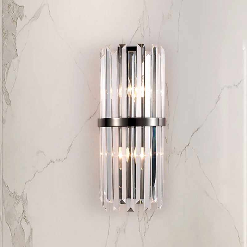Hallway black vertical LED crystal Wall Lamp Hotel project lighting fixture for Living Room home indoor mirror sconce Light Home