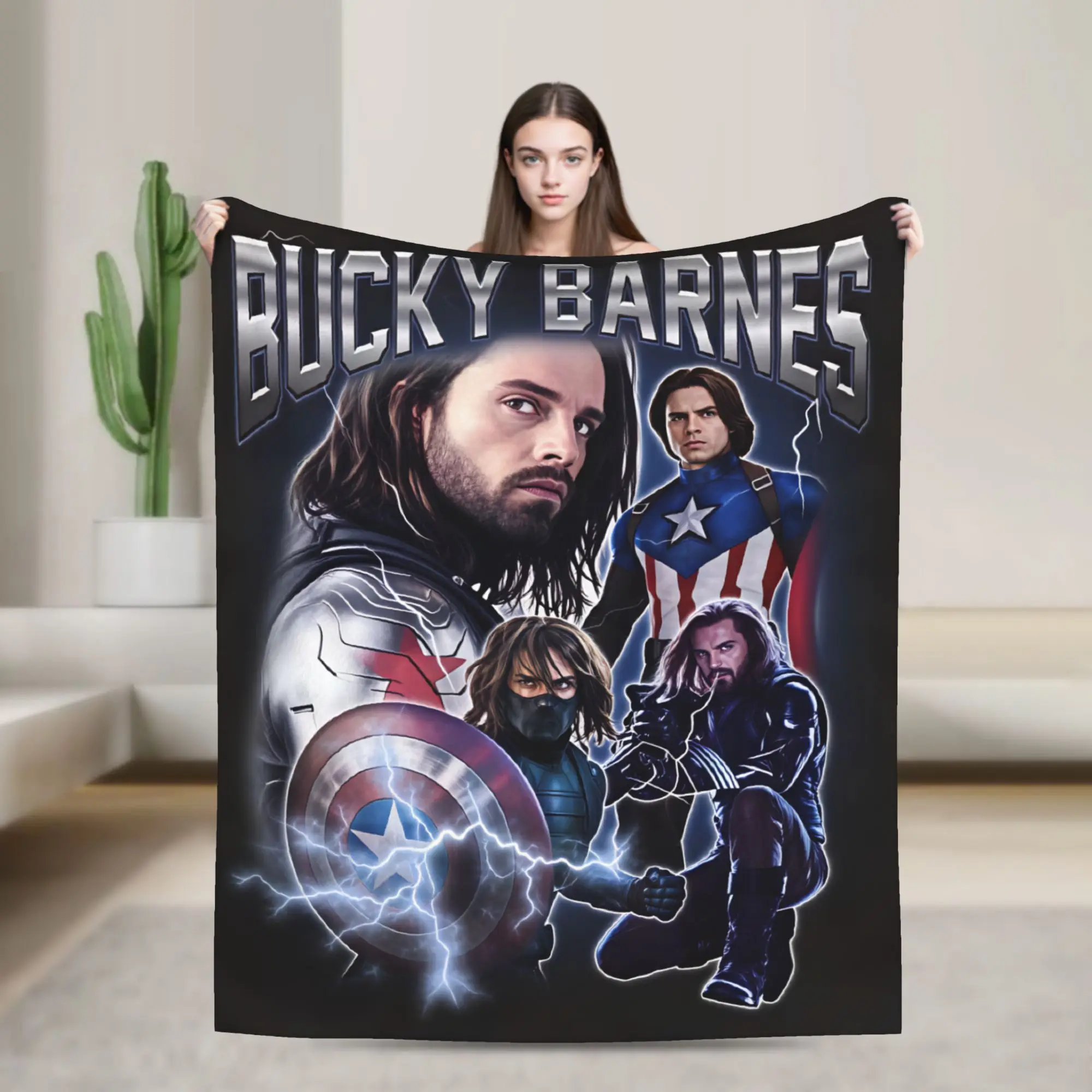 Bucky Barnes Winter Soldier Blankets Super Warm Plush Throw Blanket For Couch Chair Sofa Bed Camping Flannel Bedspread Bed Cover