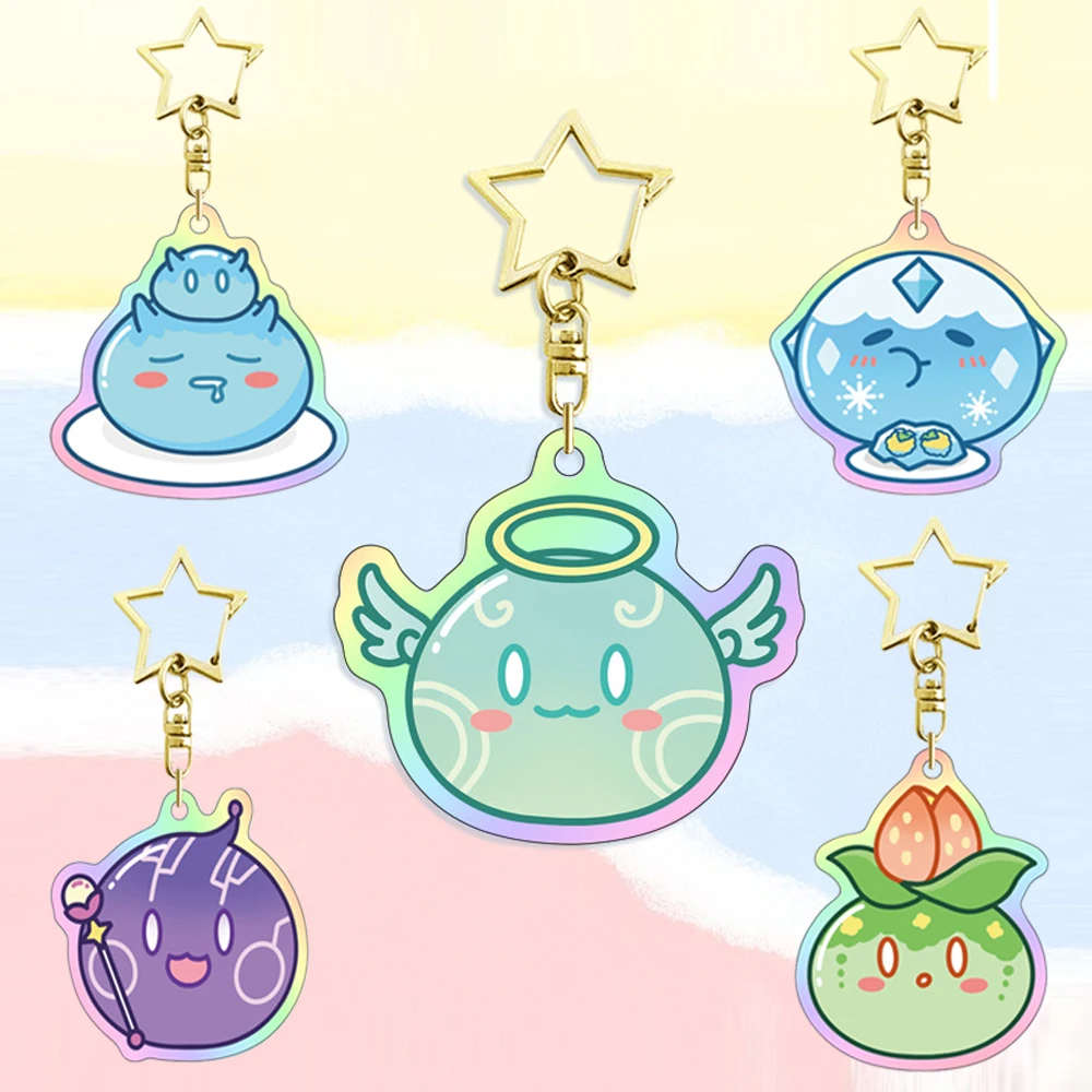 Game Impact Slime Star Keychain Cosplay Cute Cartoon Anime Acrylic Pendant Key Holder Bags Keyring Accessories Deluxe