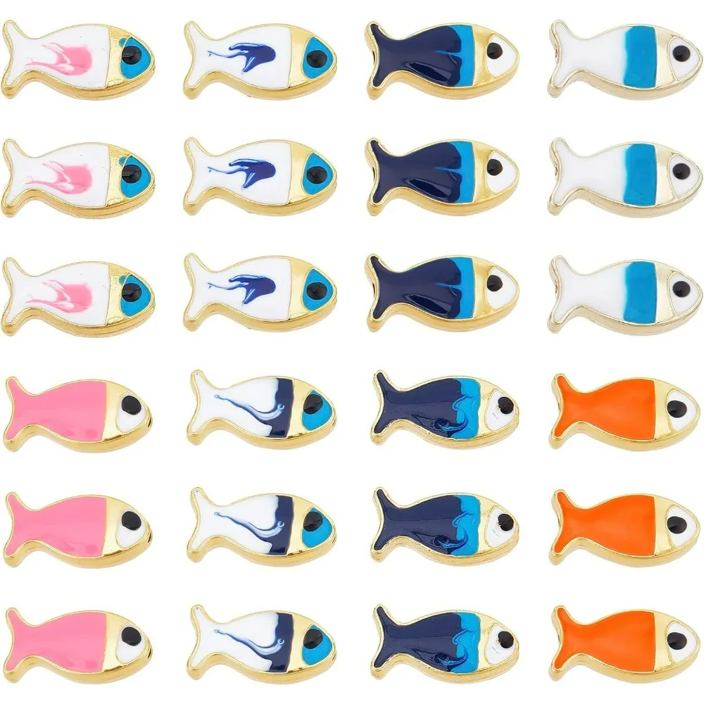 

1 Box 32Pcs Fish Beads Enamel Fishes Bead Double Sided Summer Beaded Sea Blue Ocean Animal Beads Loose Spacer Bead