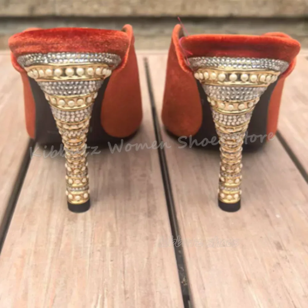 Suede Slipper Strange Thin Heels Crystal Glossy Slip-On Fashion Elegant Concise Novelty Luxury Sexy Women Shoes Pointed Toe New