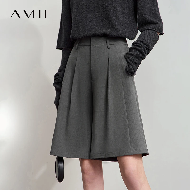

Amii Shorts for Women Simple Solid Versatile Casual Midi Wide Leg Pants 2025 Autumn New Bottoms Office Lady Clothes 12553049