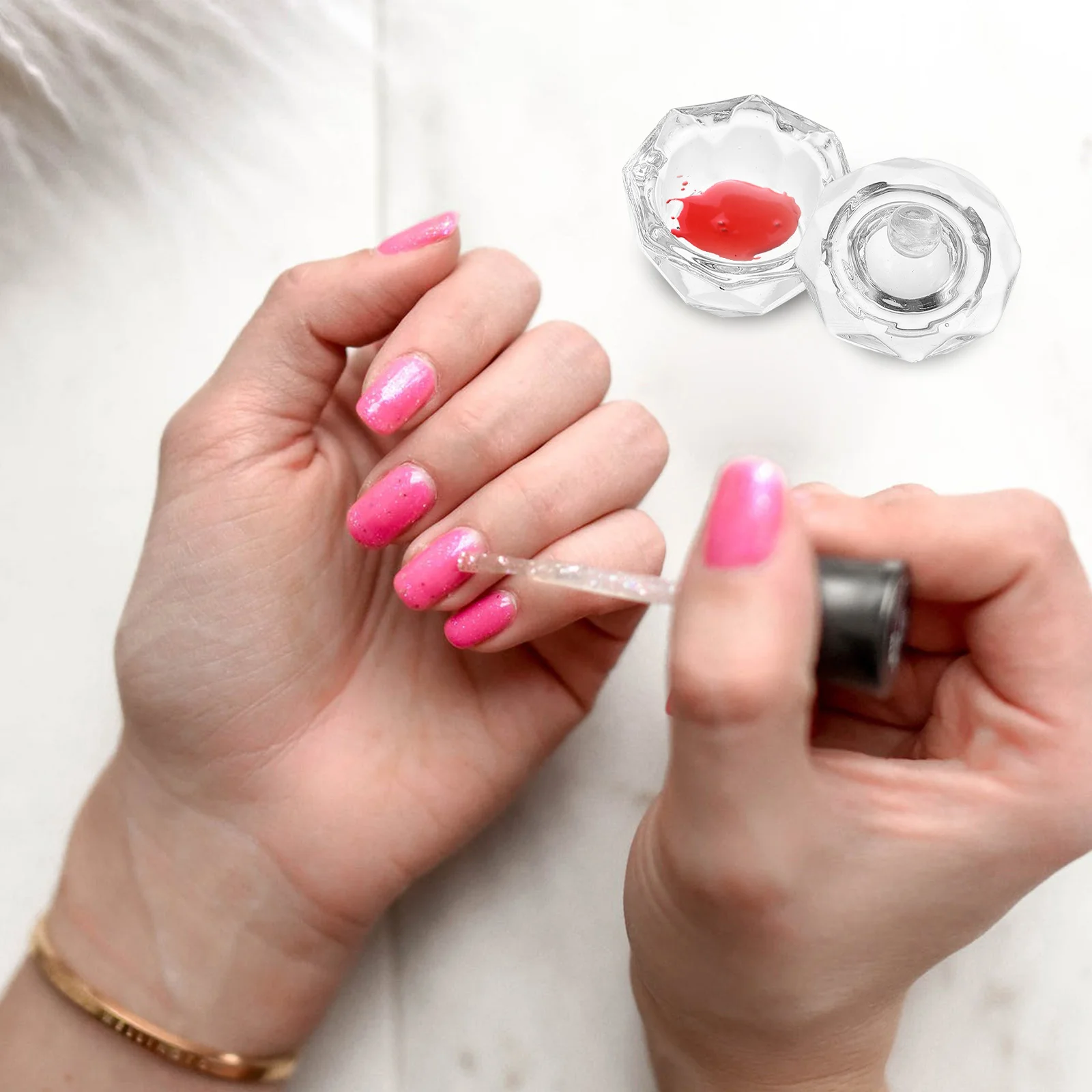 

3Pcs Nail Art Dish Clear Glass Refillable Jar Lid Durable Acrylic Liquid Powder Manicure Cup Nail Art Bowl Manicure Powder Bowl