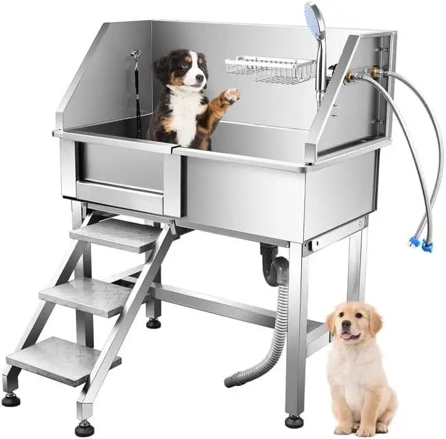 

34“Dog Grooming Tub,Professional Stainless Steel Dog Grooming Bathtub Stationfor for Small Dogs, with Faucet Walk-in ramp